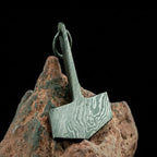 Damascus thor's hammer Pendant with Wood Grain Steel
