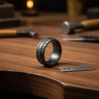 Black Damascus Double Groove Band with Etched Finish