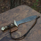 Handmade Persian-Style Upswept Bowie Knife with Stag Handle and Brass Pommel
