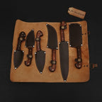 6-Piece Damascus Knife Set with Leather Roll