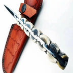9' Handmade Damascus Skinner Knife with Stag Bone Handle and Gut Hook Blade