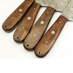 Handmade Damascus Steel Knife Set with Leather Roll, Rosewood Handle Kitchen Collection