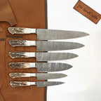 7-Piece Damascus Kitchen Knife Set — Synthetic Stag Horn Handles, Brass Bolsters & Full Tang Forged Blades