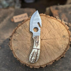 Handmade Damascus Gut Hook Skinner Hunting Knife Fixed Blade Synthetic Stag Handle with Thumb Hole