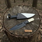 Straight Back Utility Knife 8” Blade Fixed Blade Filework Spine Bone Handle with Sheath