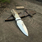 Handmade Dagger Knife with Stag Antler Handle | Full Tang Fixed Blade