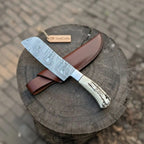 Handmade Damascus Cimeter Butcher Knife with Synthetic Stag Handle