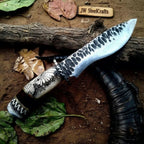 Handmade High Carbon Steel Drop Point Hunting Knife with Scrimshaw Handle