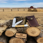Double Blade Trapper Knife with Bone Handle, Folding Pocket Knife