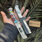 2-Piece Fixed Blade Knives — Rasp Steel Cleaver Rainbow Resin Handle