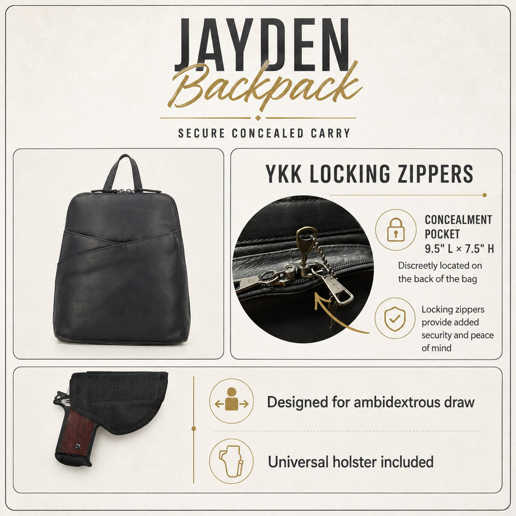 Concealed Carry Jayden Leather Backpack by Lady Conceal