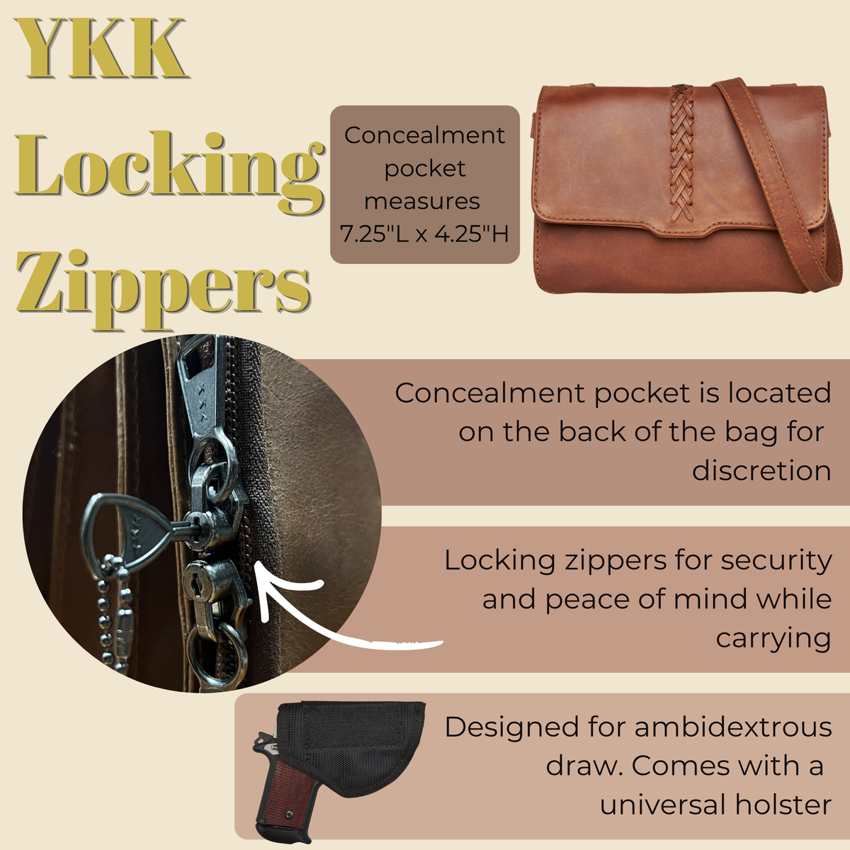 Concealed Carry Jolene Leather Crossbody Organizer by Lady Conceal