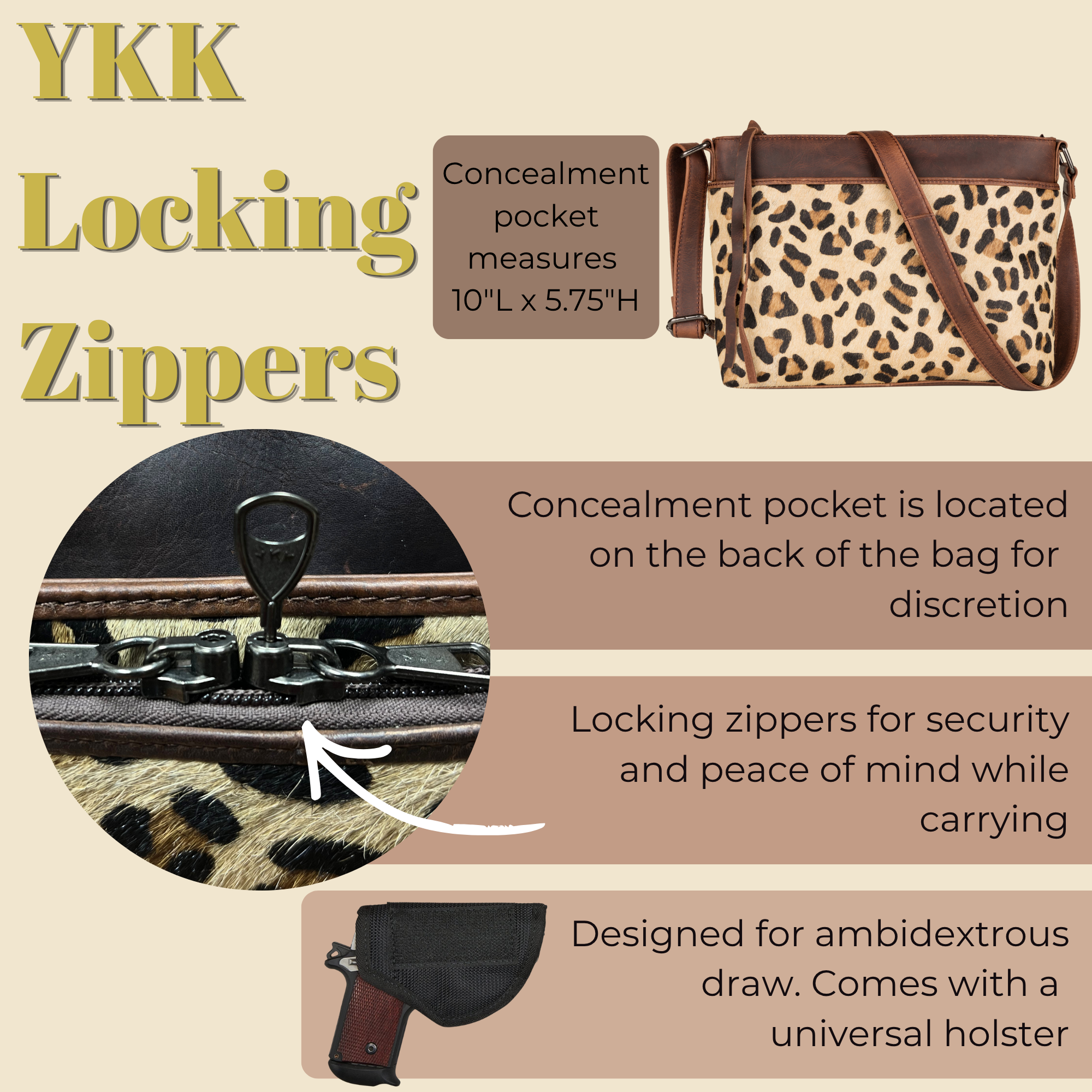 Concealed Carry Josie Indian Leopard Leather Crossbody by Lady Conceal