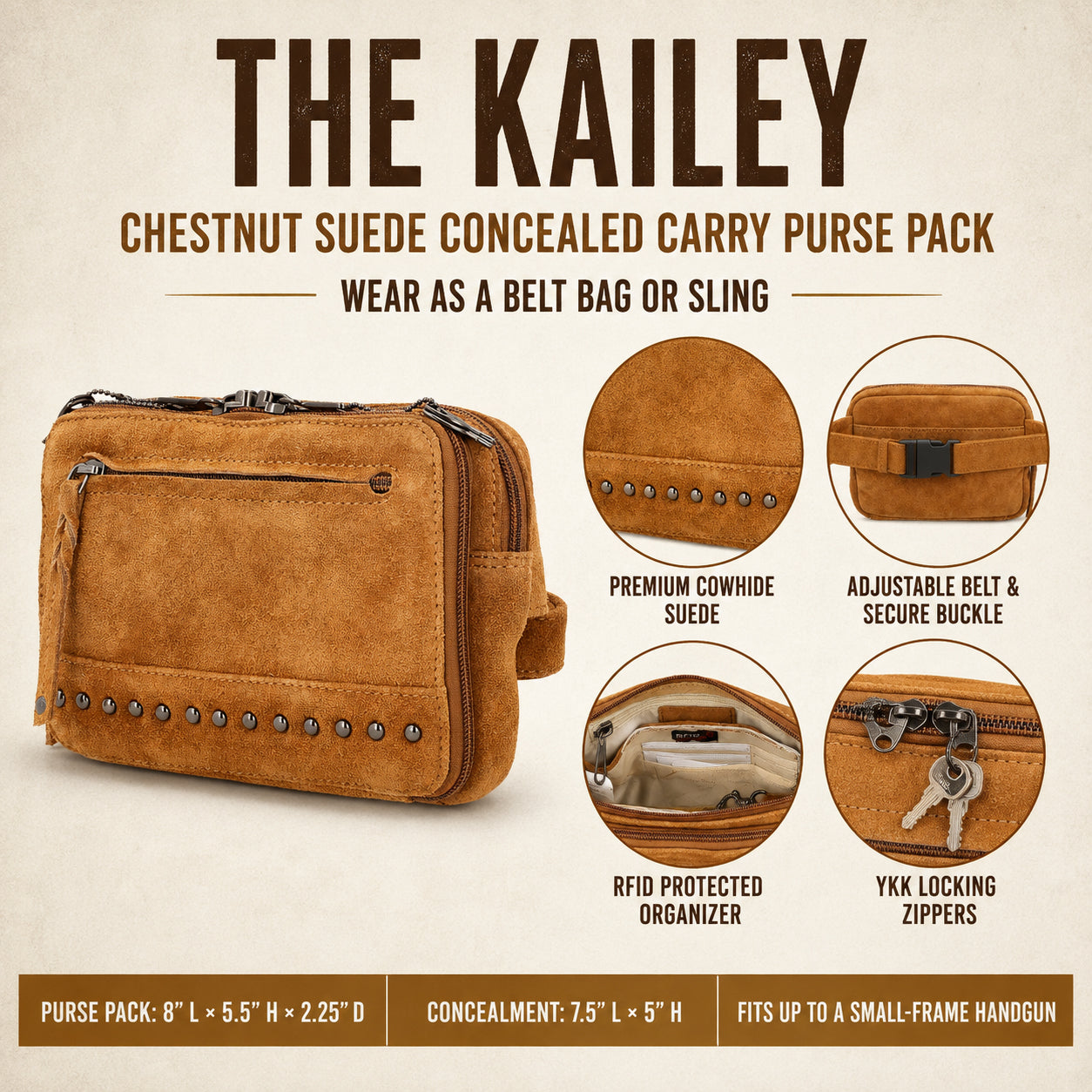 Concealed Carry Kailey Leather Fanny Pack/Sling by Lady Conceal