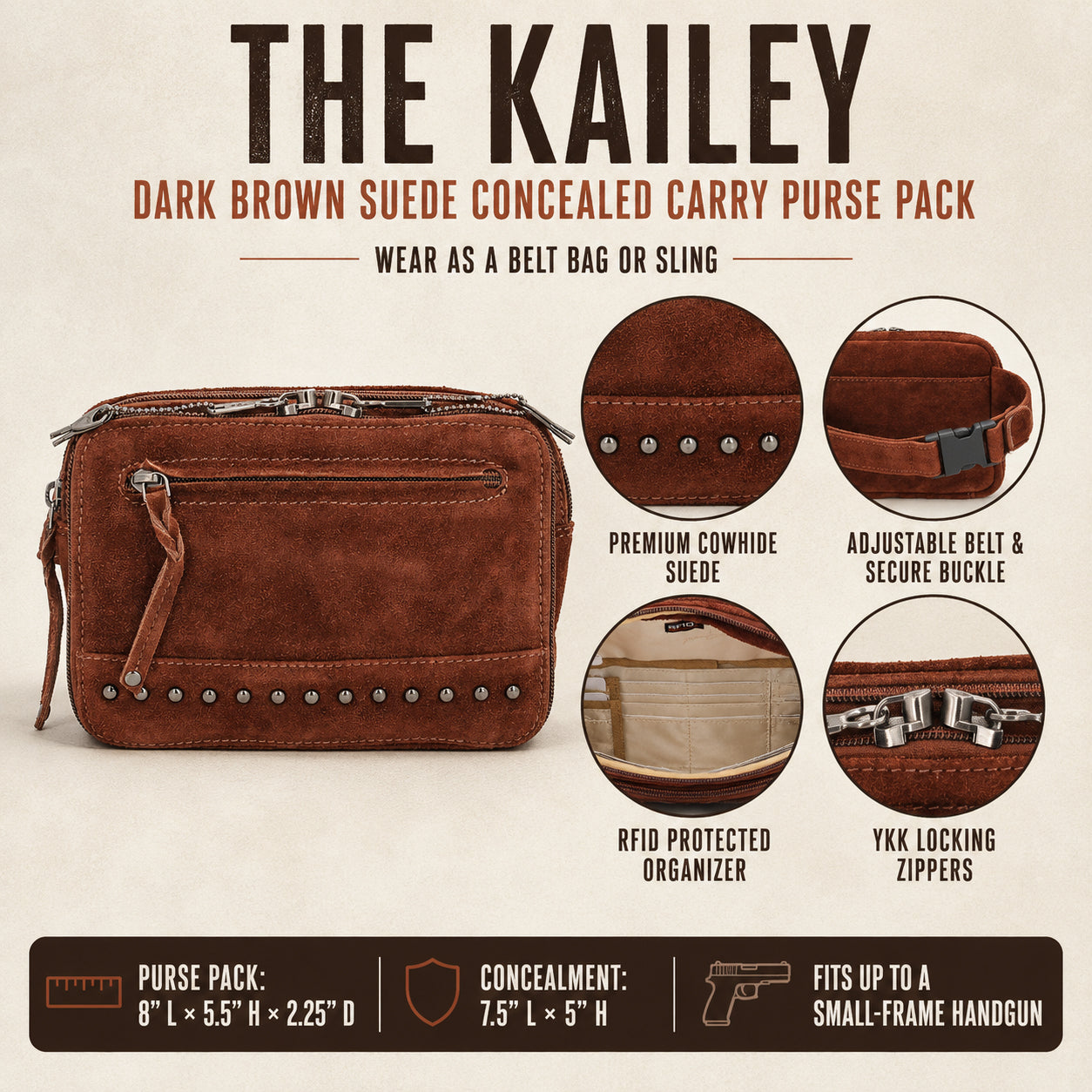 Concealed Carry Kailey Leather Fanny Pack/Sling by Lady Conceal