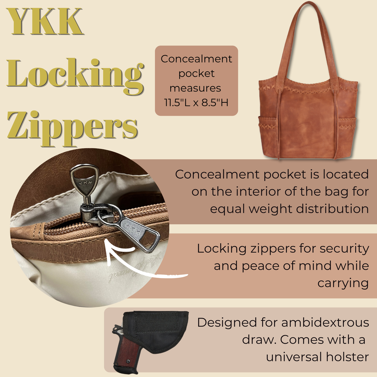 Concealed Carry Kendall Leather Tote by Lady Conceal