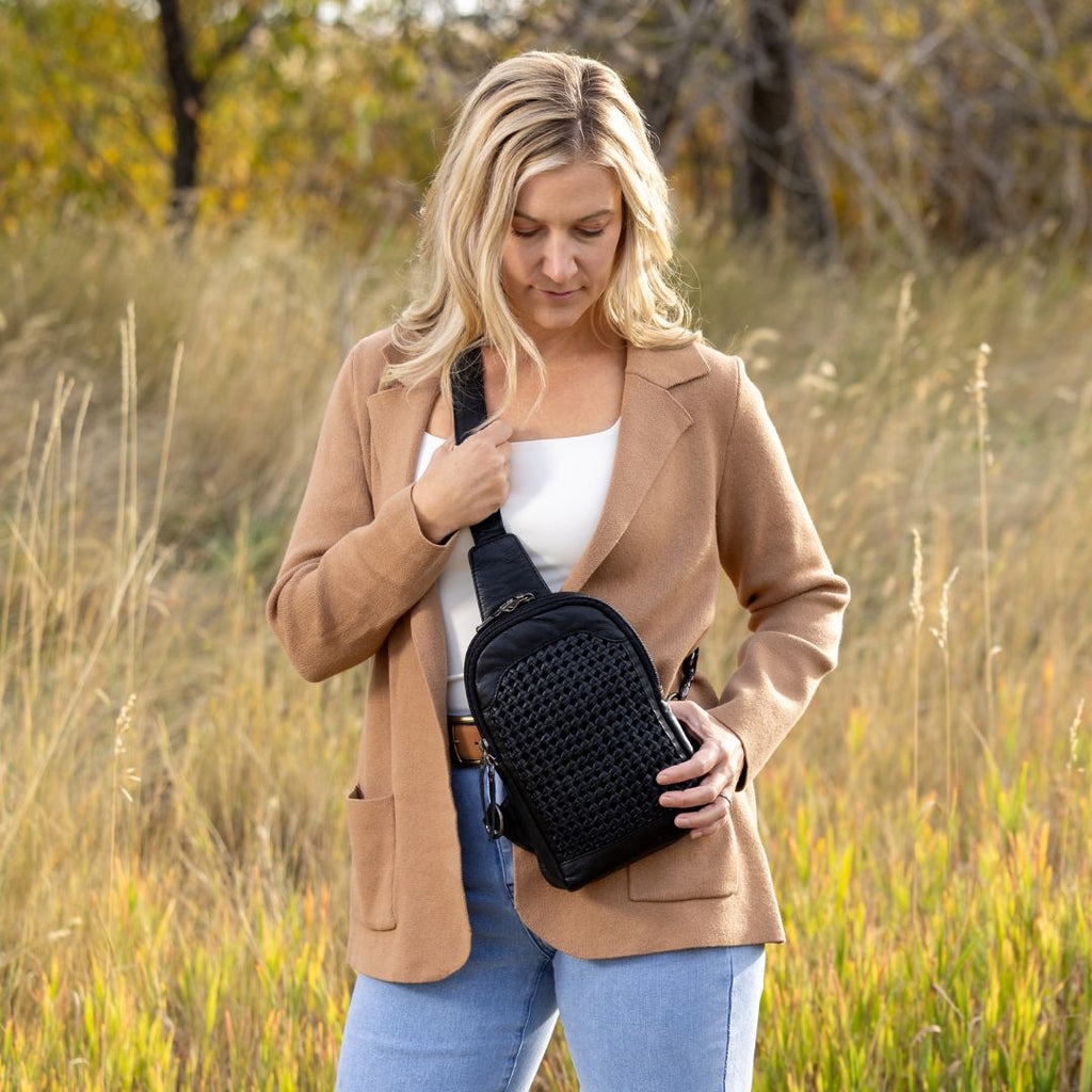 Concealed Carry Bristol Sling Leather Backpack by Lady Conceal