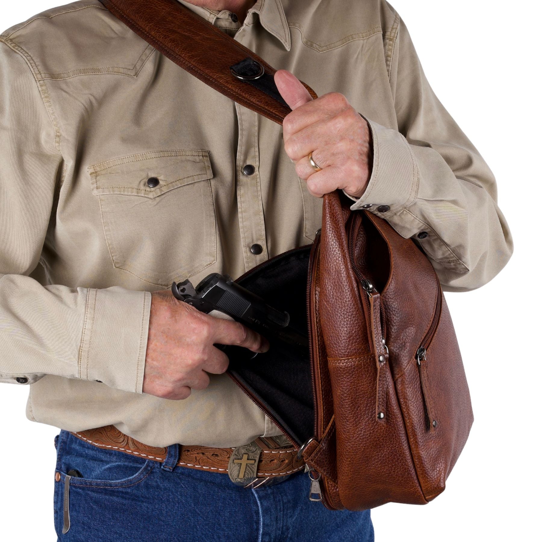 Concealed Carry Unisex Grayson Buffalo Leather Sling by Lady Conceal