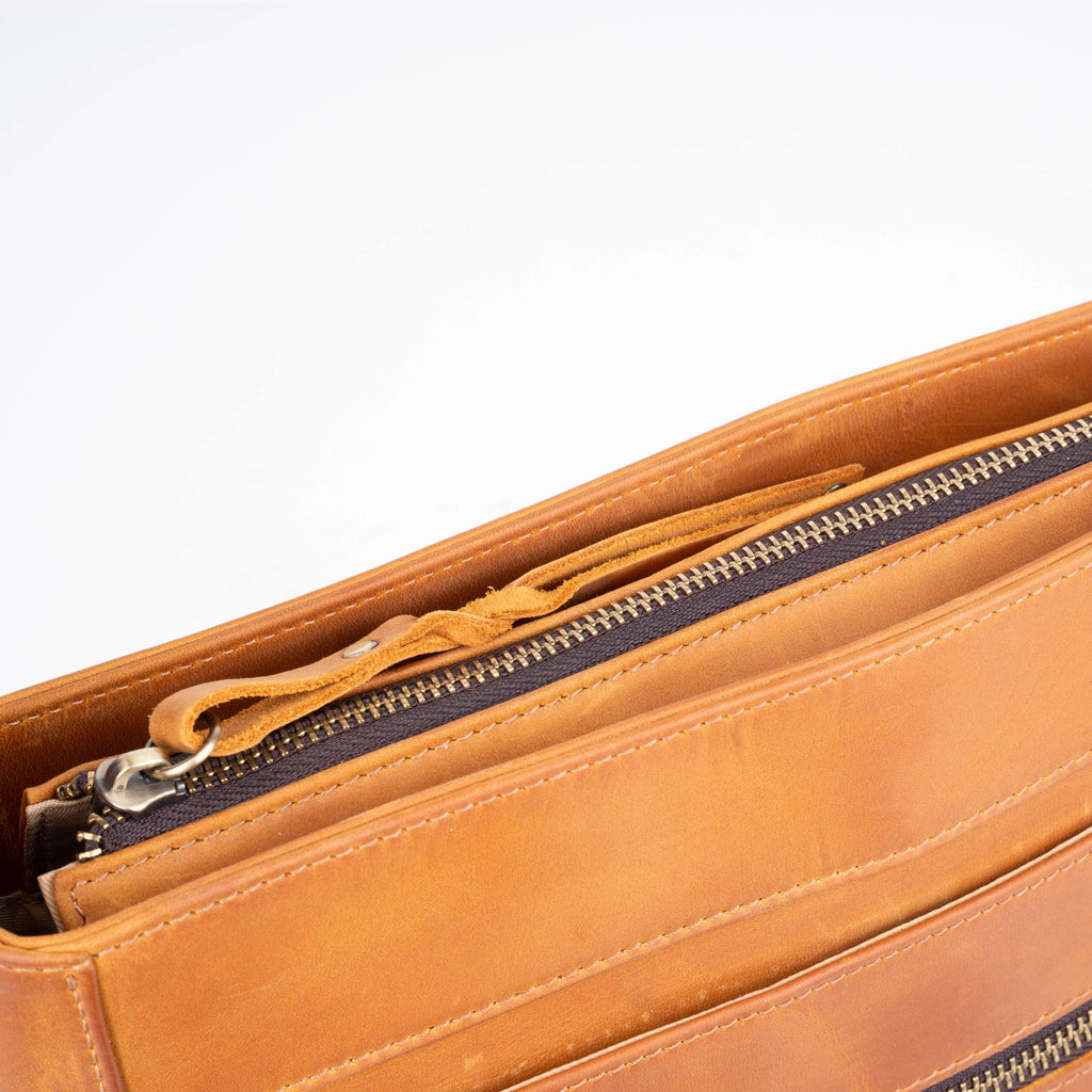 Concealed Carry Delaney Leather Crossbody by Lady Conceal - Distressed Light Brown