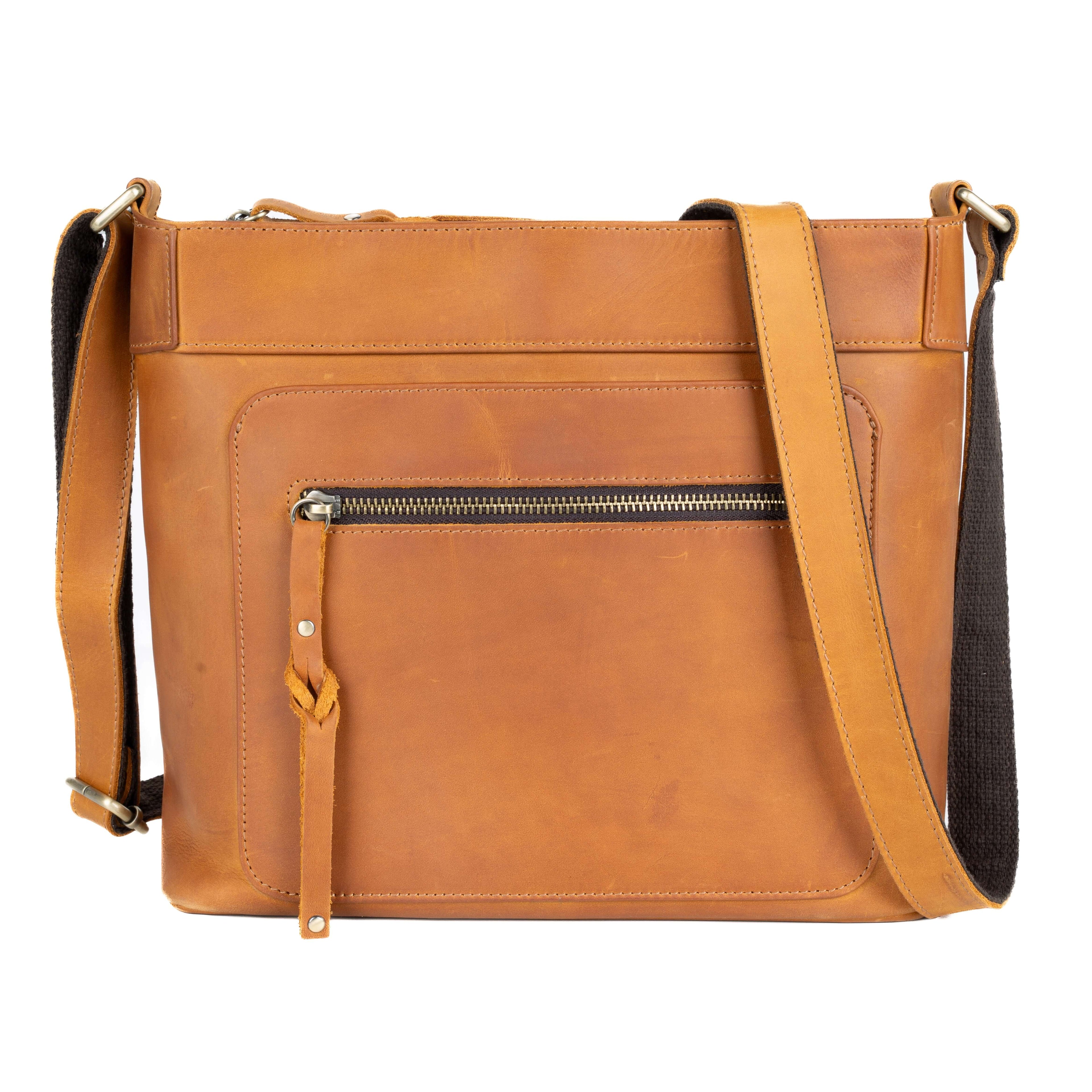 Concealed Carry Delaney Leather Crossbody by Lady Conceal - Distressed Light Brown
