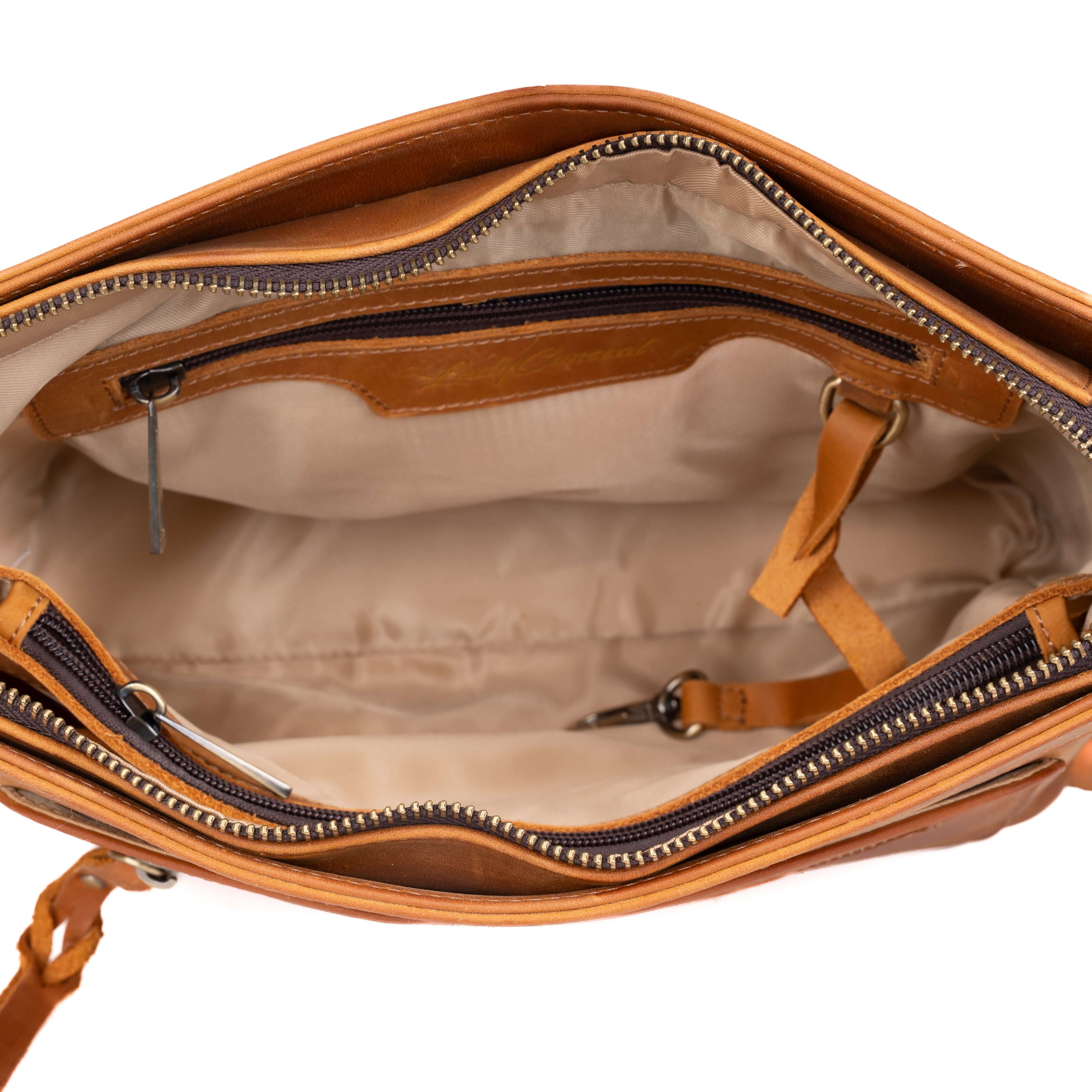 Concealed Carry Delaney Leather Crossbody by Lady Conceal - Distressed Light Brown