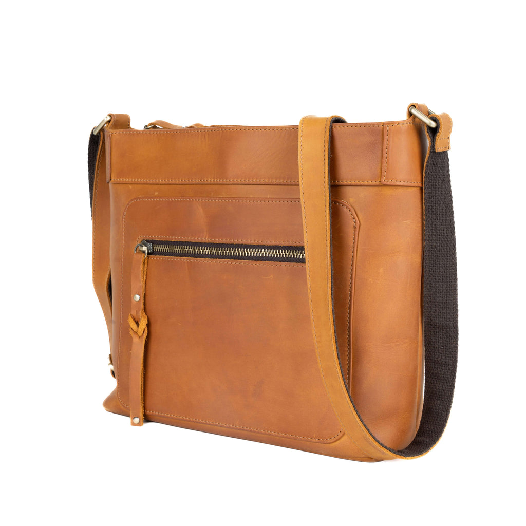 Concealed Carry Delaney Leather Crossbody by Lady Conceal - Distressed Light Brown