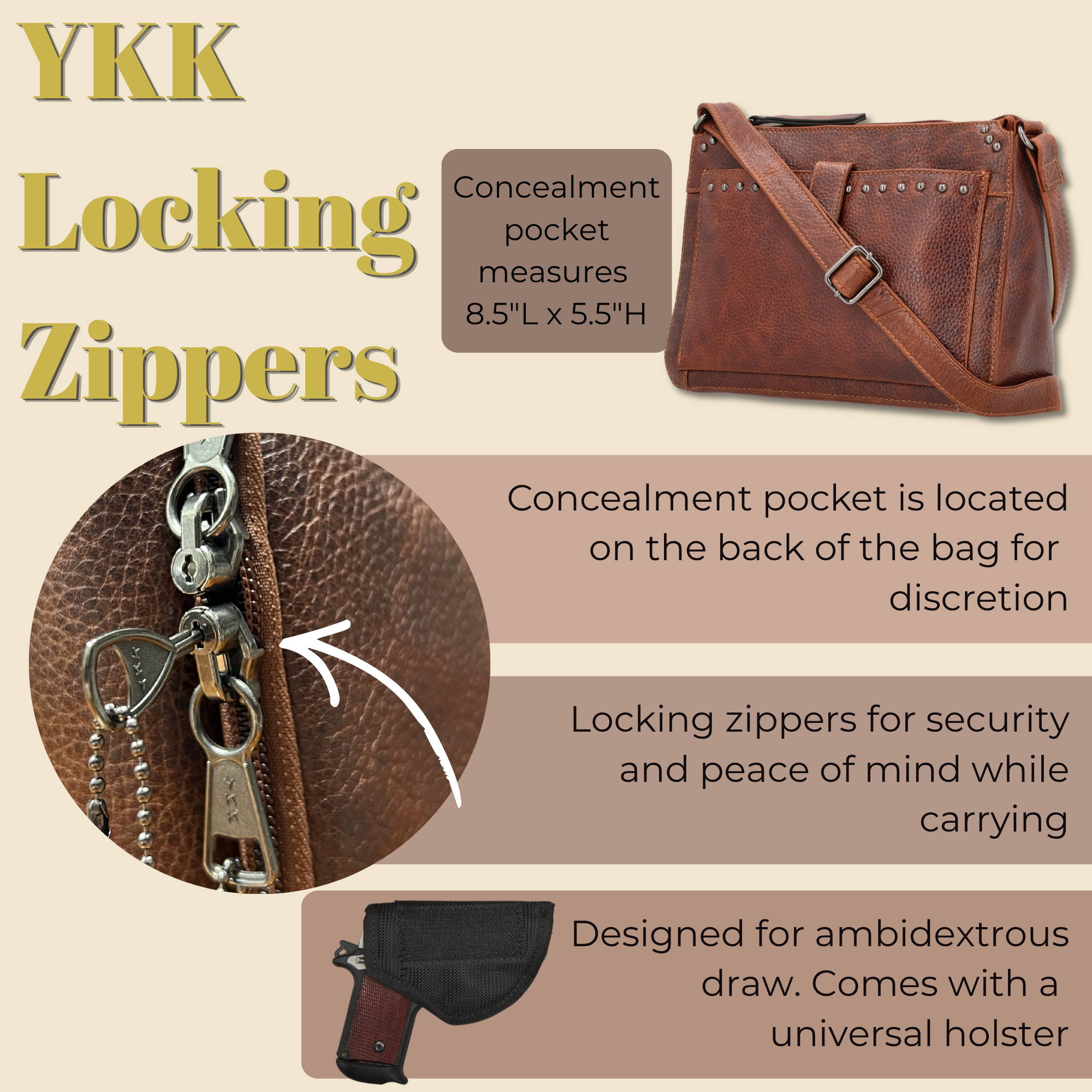 Concealed Carry Leah Buffalo Leather Crossbody w/Wallet by Lady Conceal