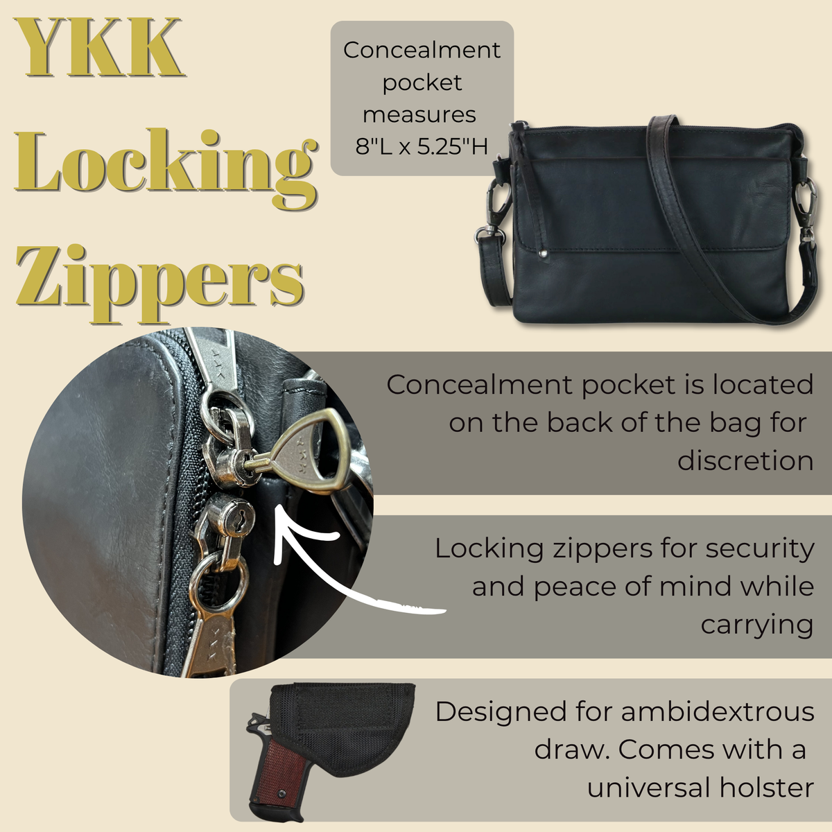 Concealed Carry Natasha Leather Crossbody by Lady Conceal