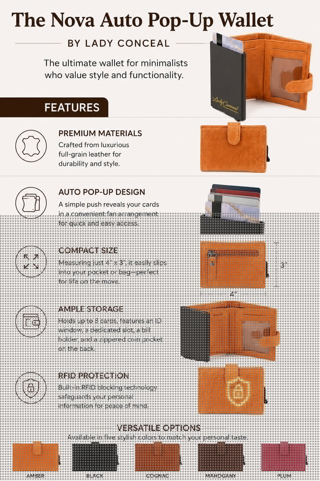 Nova RFID Compact Leather Wallet by Lady Conceal