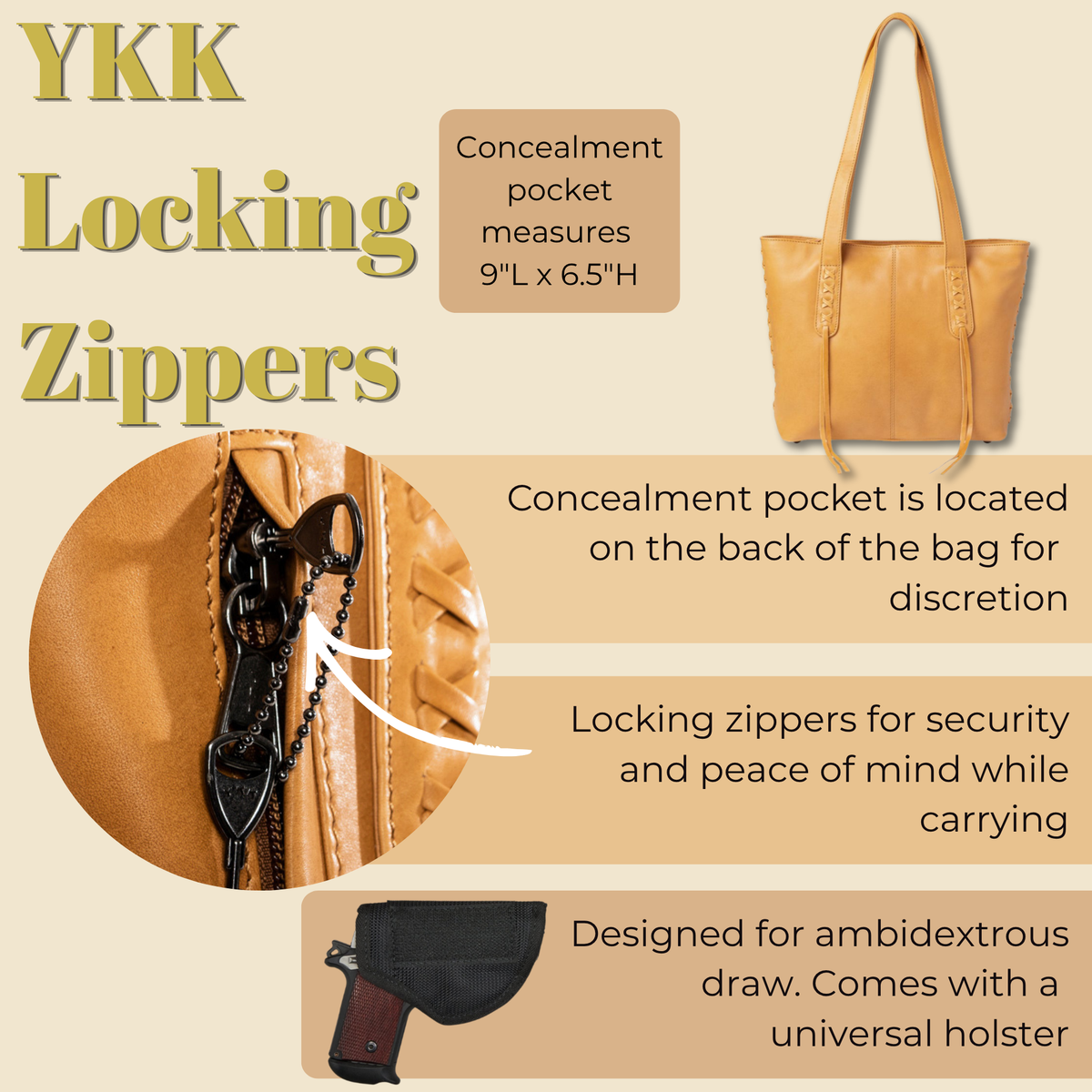 Concealed Carry Reagan Medium Leather Tote by Lady Conceal