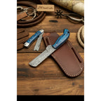 Pocket Forge Cleaver Knife 8.5" Premium Damascus with Blue Resin Handle
