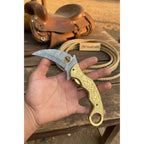Goldtalon Ring Folder Knife 6" Handmade Brass Handle Finger Ring | JW Steelcrafts