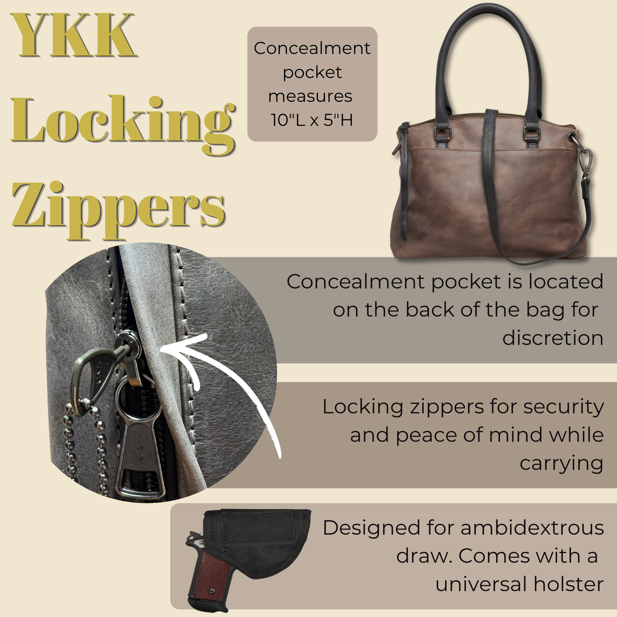 Concealed Carry Whitely Leather Satchel by Lady Conceal