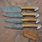 Damascus Kitchen Knife Set of 4 - Hand-Forged Full Tang Blades