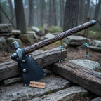 Custom Hand Forged Damascus Steel Smoking Axe – Functional Pipe Axe with Carved Hardwood Shaft