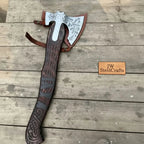 Handmade Viking Double-Bit Carbon Steel Axe with Norse Rune Etching and Engraved Hardwood Handle