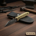 Handmade Damascus Steel Folding Knife with Olive Wood Handle – Brass Liner Pocket Knife