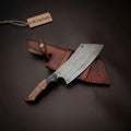 Hand-Forged Damascus Kiritsuke Cleaver Chef Knife — Raindrop Blade Full Tang