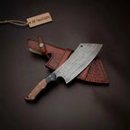 Hand-Forged Damascus Kiritsuke Cleaver Chef Knife — Raindrop Blade Full Tang