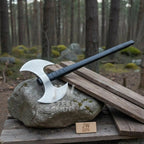 Custom Handmade Double-Headed Viking Axe with Nordic Knotwork Engravings and Cord-Wrapped Handle