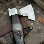 Viking Bearded Axe with Norse Engraved Blade and Leather Sheath