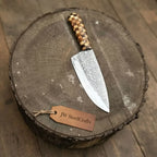 Acid-Etched Chef Knife with Red Pakka Wood & Checker Brown Wood Handle