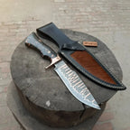 Custom Handmade Copper Damascus Sub-Hilt Fighter Bowie with Resin Handle