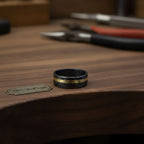 Mens Damascus Steel Wedding Band With Brass Inlay Handmade Ring