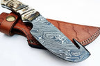 9' Handmade Damascus Skinner Knife with Stag Bone Handle and Gut Hook Blade
