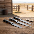 3-Piece Damascus Chef Knife Set Black Micarta with Full Tang Blades