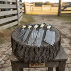 5-Piece Handmade Damascus Chef Knife Set with Wood and Resin Handles