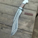 Damascus Gurkha Kukri Knife Handmade 10-Inch Curved Blade with Resin & Wood Handle