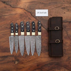 5-Piece Damascus Kitchen Knife Set Black Pakka Wood — Forged Damascus Blades