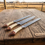 5-Piece Damascus Knife Set Bone and Wood Handle — Feather Damascus Blades
